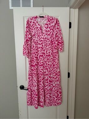 Pink Leopard Print Tiered Maxi Dress